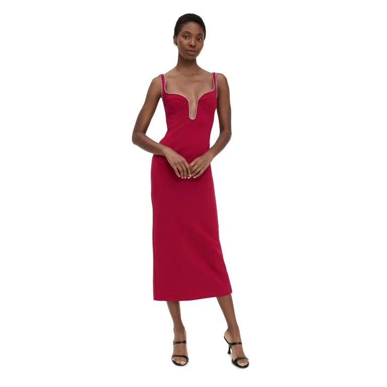 BARDOT Brooklyn Diamonte Midi Dress Burgundy 6