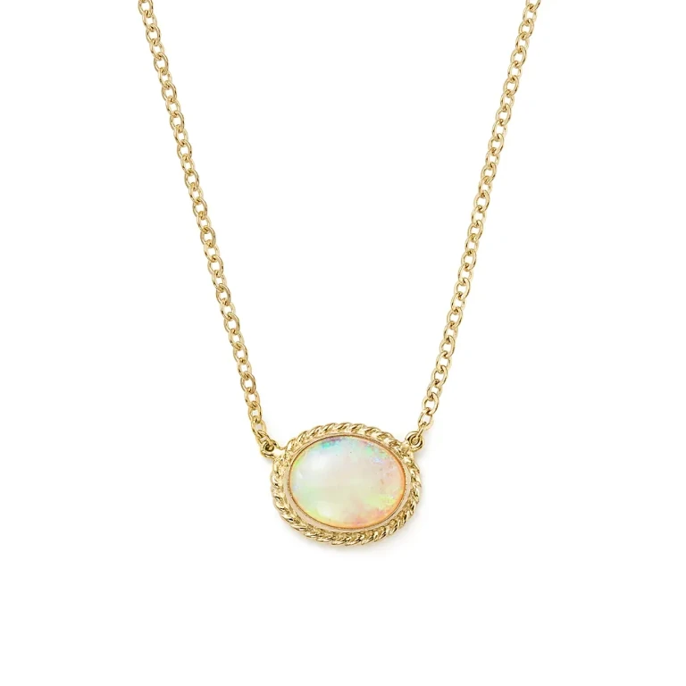Opal Oval Pendant Necklace in 14K Yellow Gold, 18