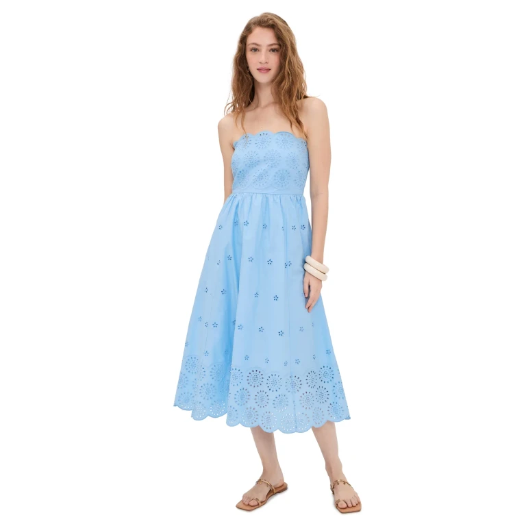 Playa Lucila Eyelet Midi Dress Baby Blue L