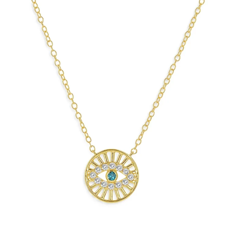 Diamond Evil Eye Medallion Necklace in 14K Yellow Gold, 0.15 tcw