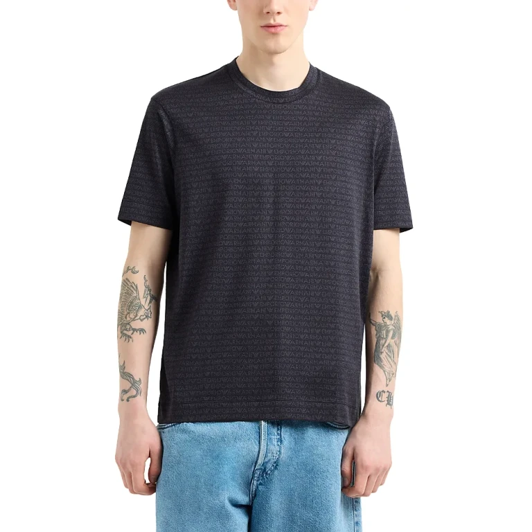 Emporio Armani Cotton Allover Jacquard Logo Tee