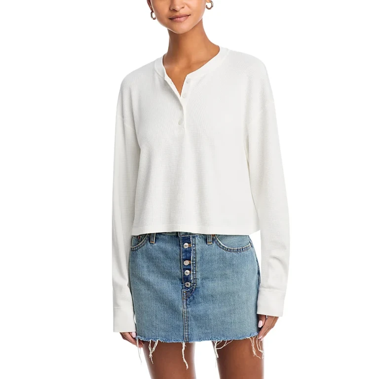 Re/Done Waffle Boxy Henley Top