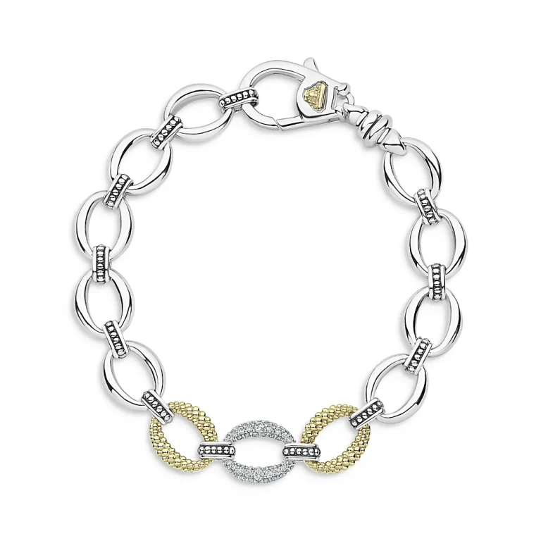 Lagos Sterling Silver & 18K Yellow Gold Lux Diamond Chain Bracelet