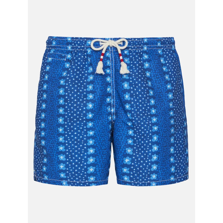 Mc2 Saint Barth Mid-Length Swim-Shorts Caprese With Flower Print Blue Swimshort - Men