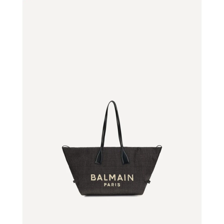 BALMAIN Track schoudertas van leer en raffia