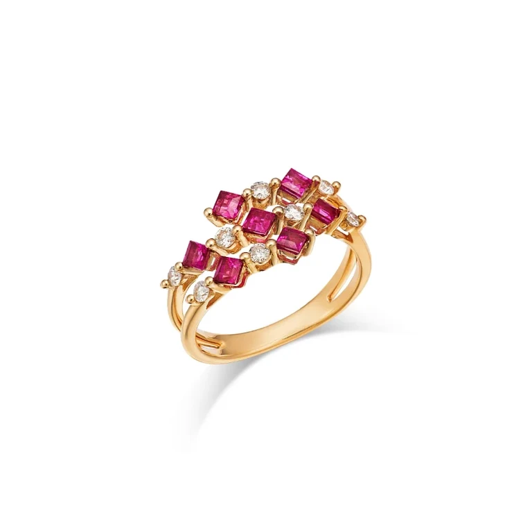 Bloomingdale's Ruby & Diamond Square & Round Openwork Ring in 14K Yellow Gold