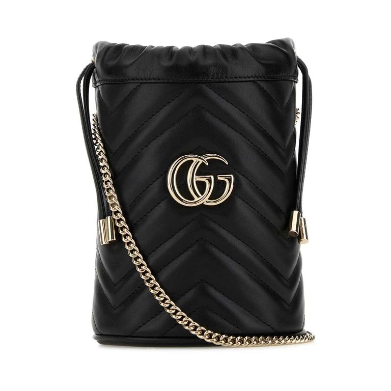 Gucci Black Leather Small Gg Marmont Bucket Bag Blackblackblack Borse A Secchiello - Women