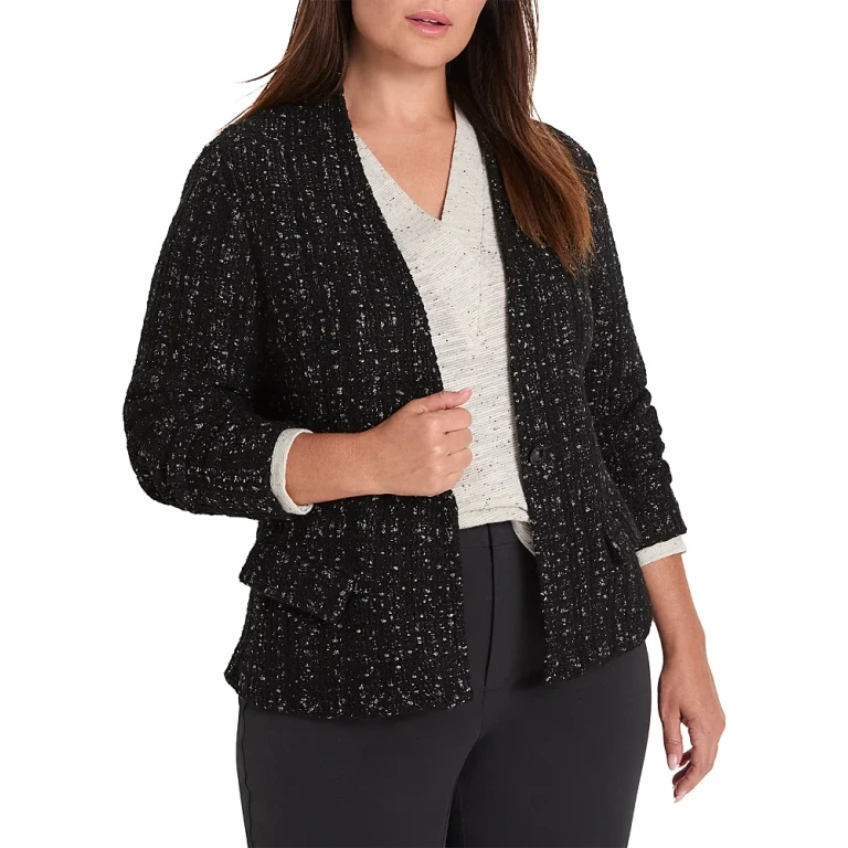 Nic+Zoe Plus Metallic Grid Knit Jacket