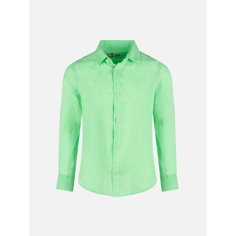 Mc2 Saint Barth Water Fluo Green Kid Linen Shirt Agnes