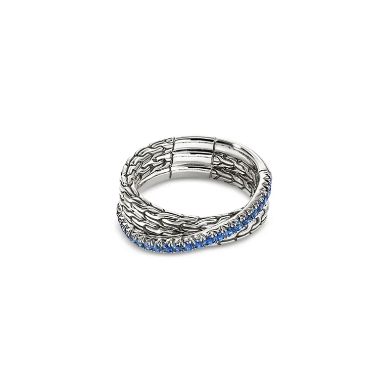 John Hardy Sterling Silver Jh Essentials Blue Sapphire Pave Crossover Statement Ring