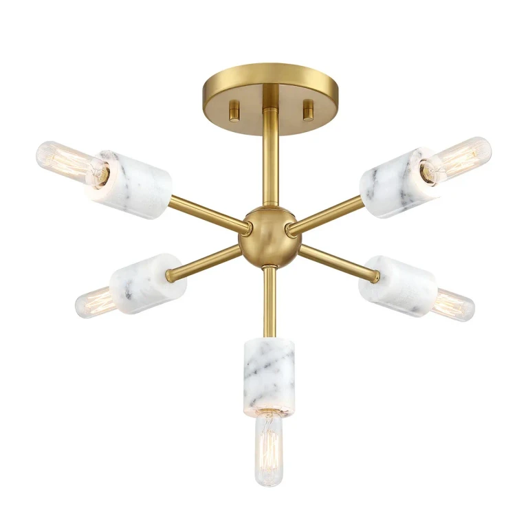 Brushed Gold Five Light Semi Flush Mount from the Star Dust Collection
