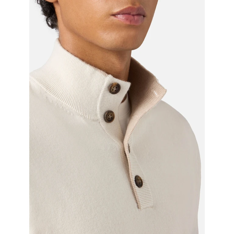 Mc2 Saint Barth Half-Zip Sweater White Merino Wool And Cashmere - Men