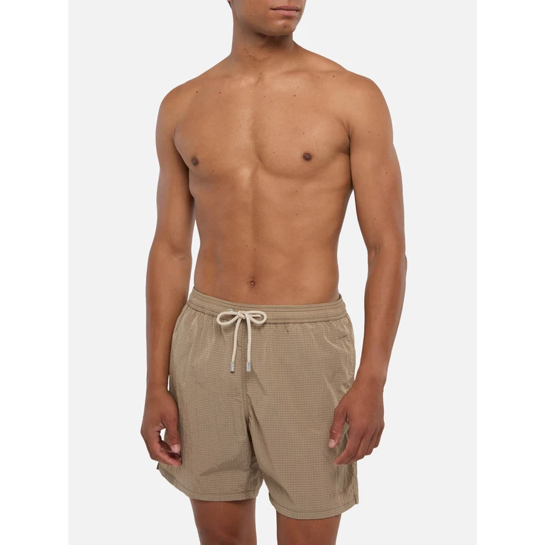 Mc2 Saint Barth Mid-Length Swim Shorts Katch Ripstop Fabric Brown Swimshort - Men