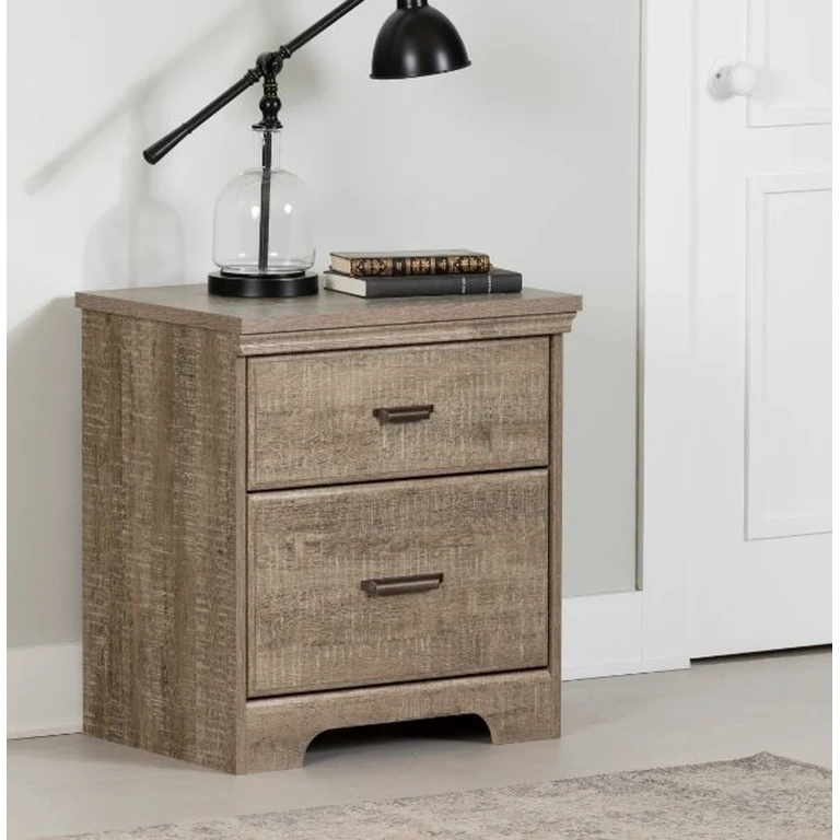 Versa Weathered Oak 2-Drawer Nightstand - South Shore