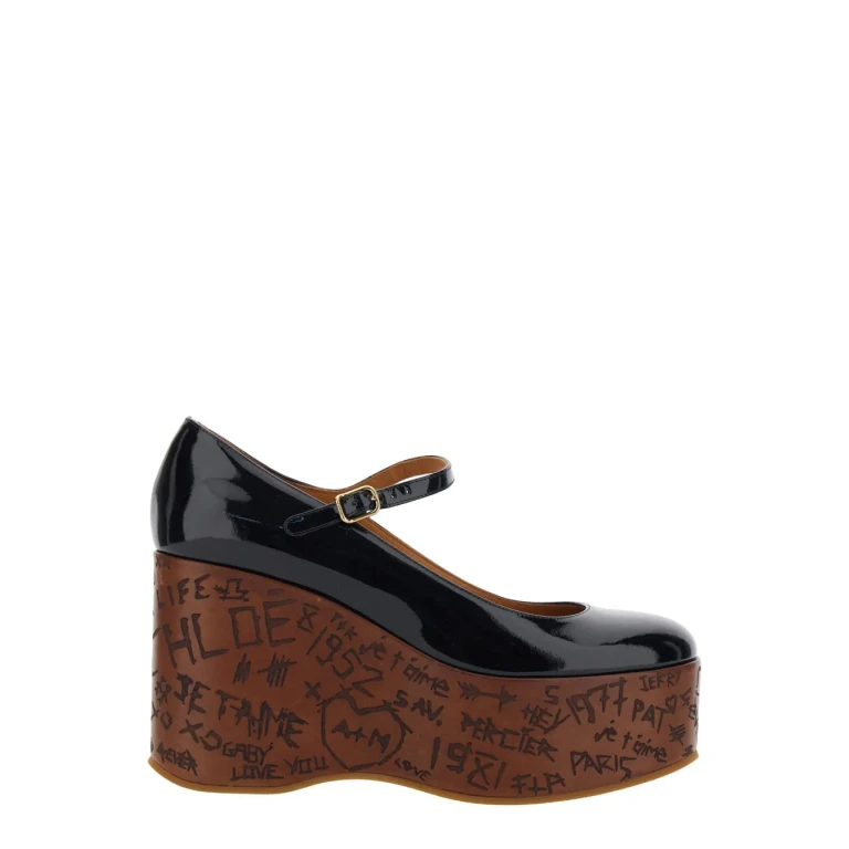Chloé Black Wedges With Mary Jane Strap In Leather For Women