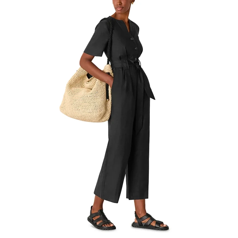 Whistles Fiona Linen Button Front Jumpsuit