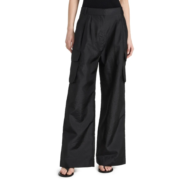 Tibi Crispy Nylon Pleated Cargo Pant Black 14