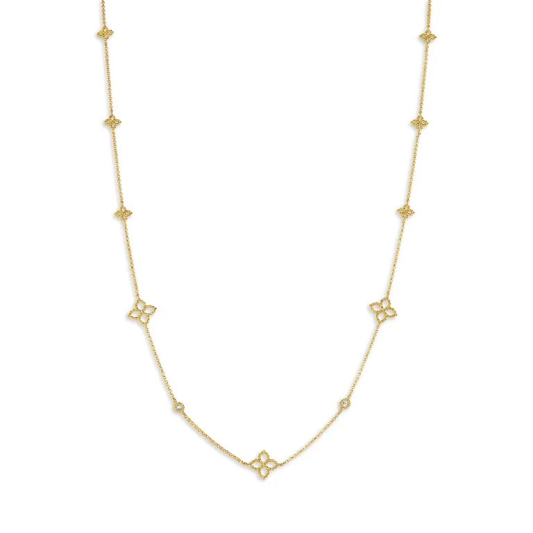 Roberto Coin 18K Yellow Gold Principessa Diamond Flower Chain Link Necklace, 16-18