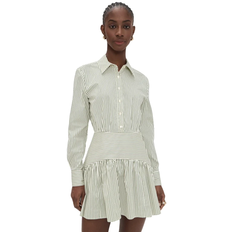 STAUD Rocco Mini Dress Chive Stripe 16