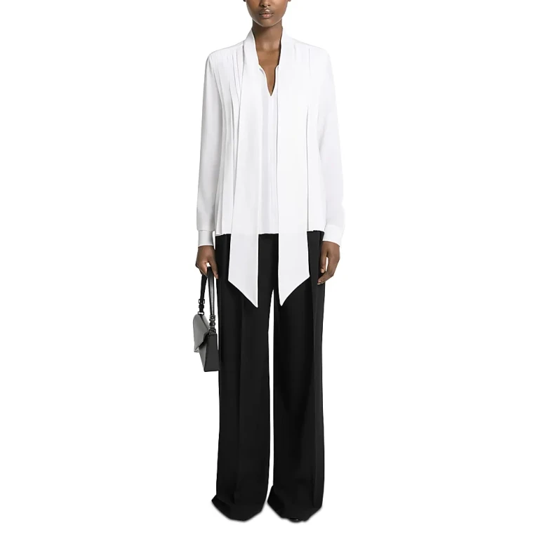 Kobi Halperin Silk Tie Neck Pleated Blouse