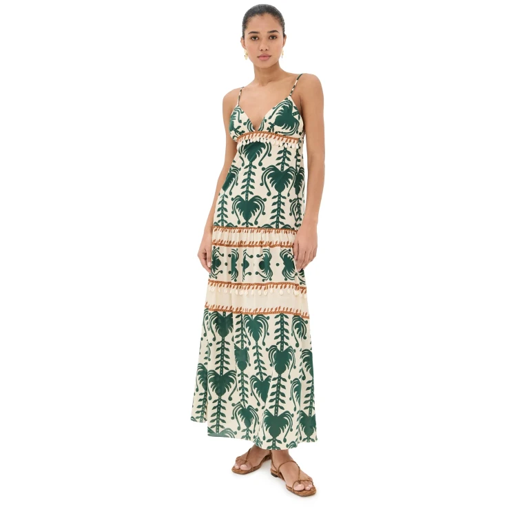 Johanna Ortiz Keeper Maxi Dress Ecru/Green 8