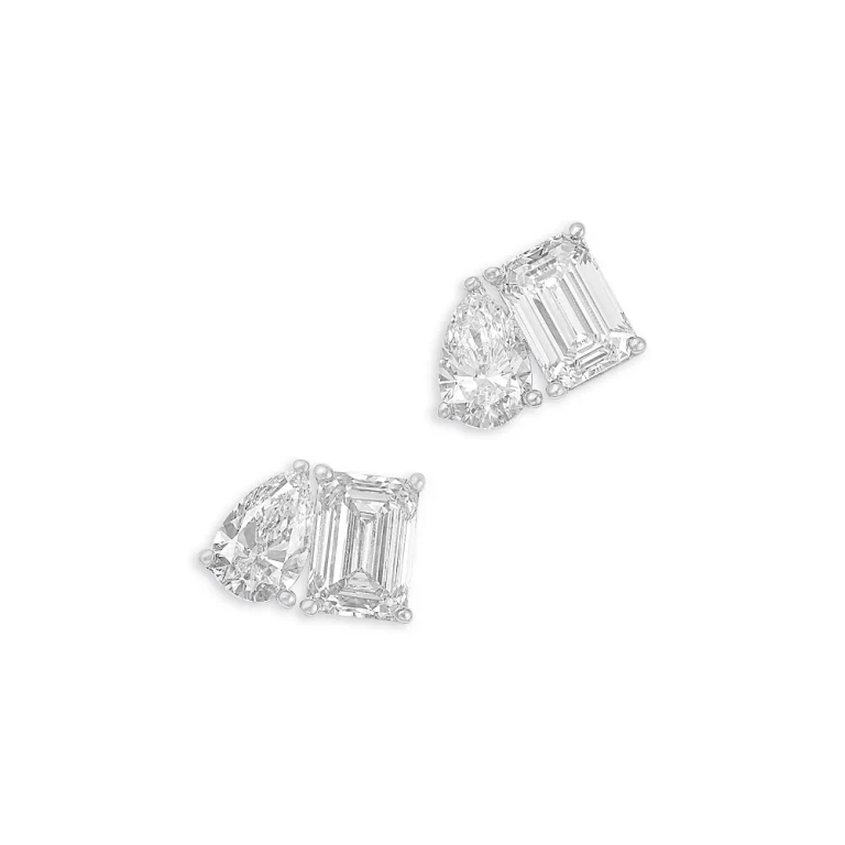 Luxe Collection Certified Lab Grown Diamond Toi et Moi Stud Earrings in 14K White Gold, 1.95 tcw