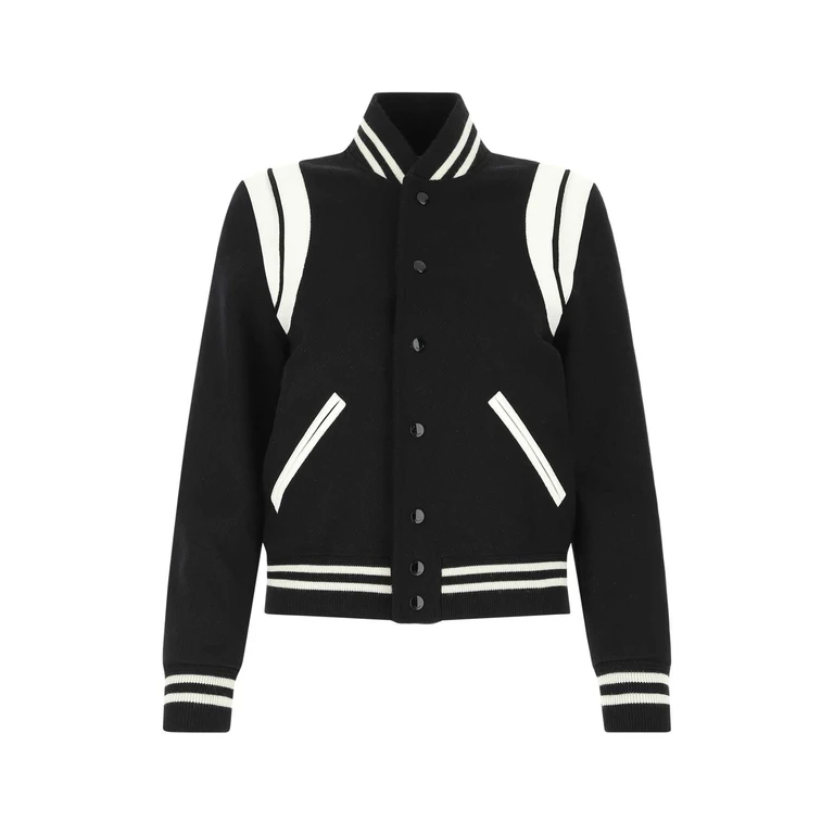 Saint Laurent Black Wool Blend Bomber Jacket 1900 Mix Giubbini - Women