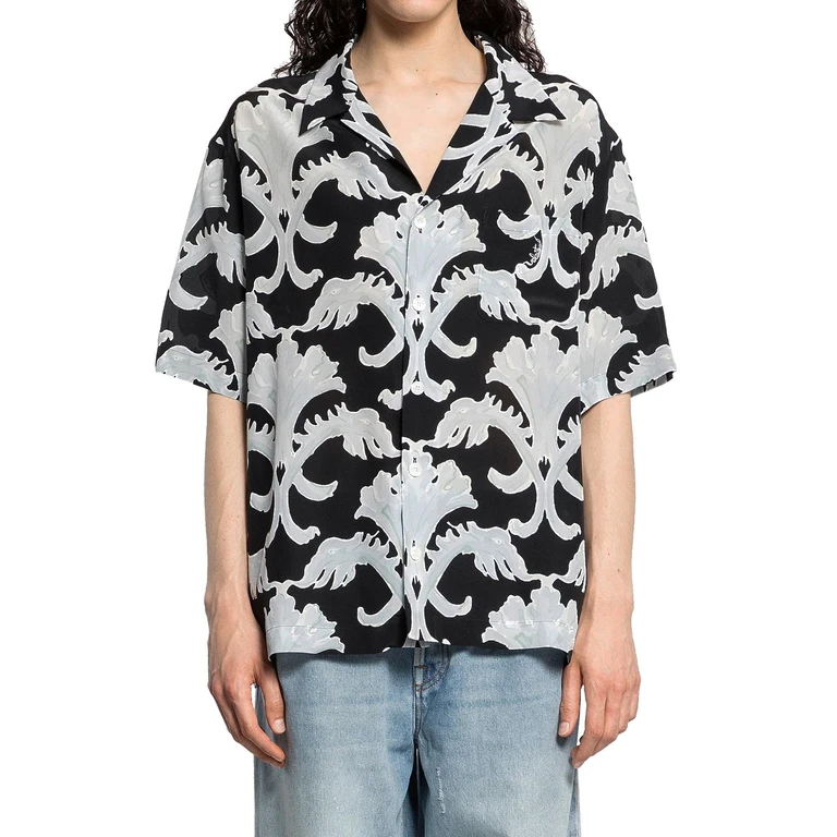Valentino Garavani Metamorphos Wall Print Bowling Shirt Black Silk - Men