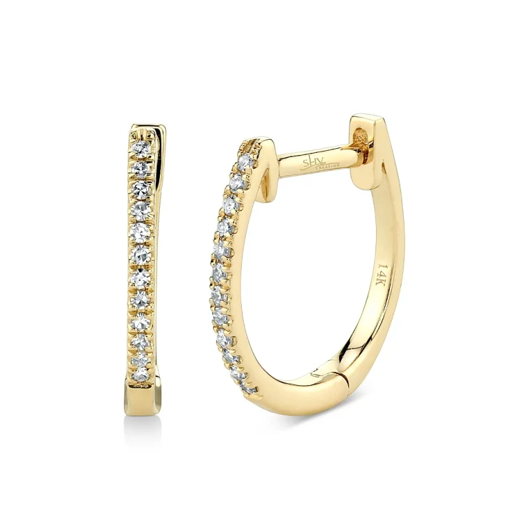14K Yellow Gold Diamond Medium Huggie Hoop Earrings - Exclusive