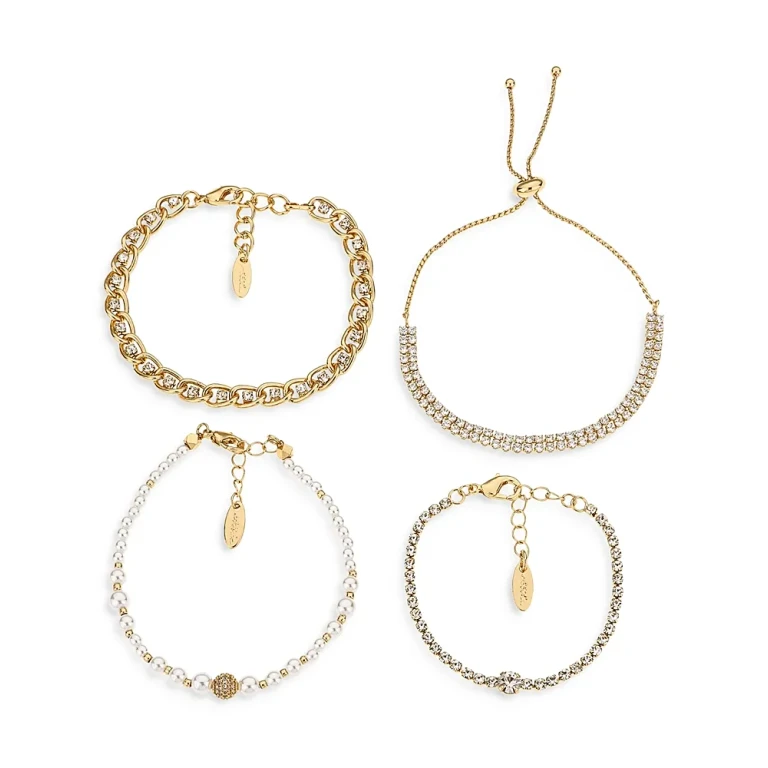 Ettika Ultimate Imitation Pearl & Embellished Mixed Bracelets in 18K Gold Plate, Set of 4