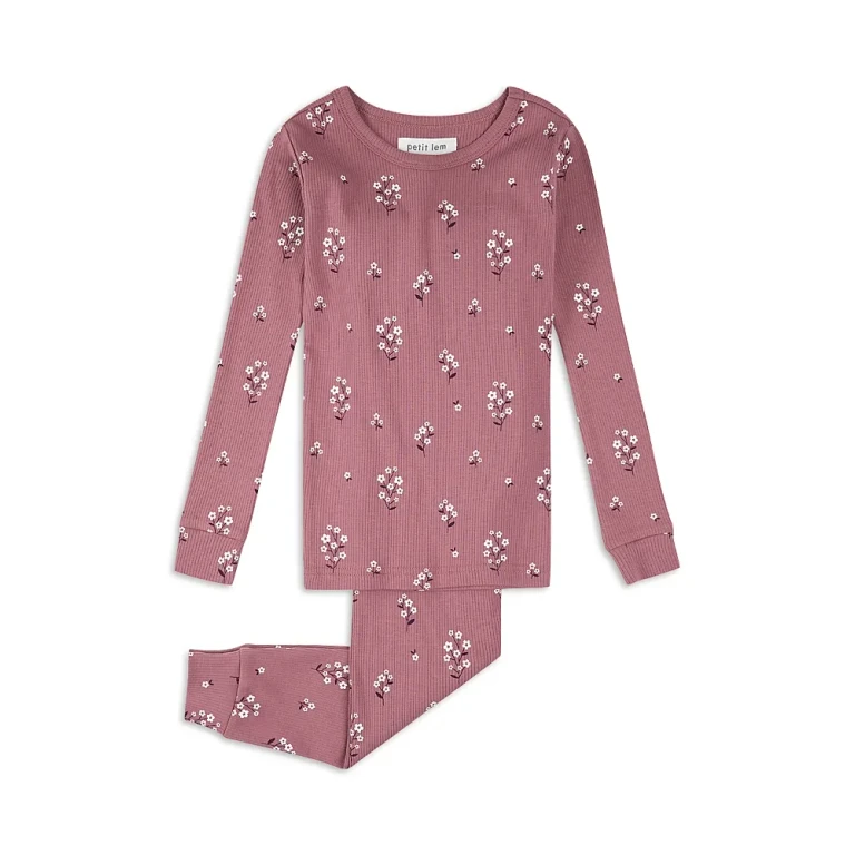 petit lem Girls' White Flowers Print Pajama Set - Little Kid