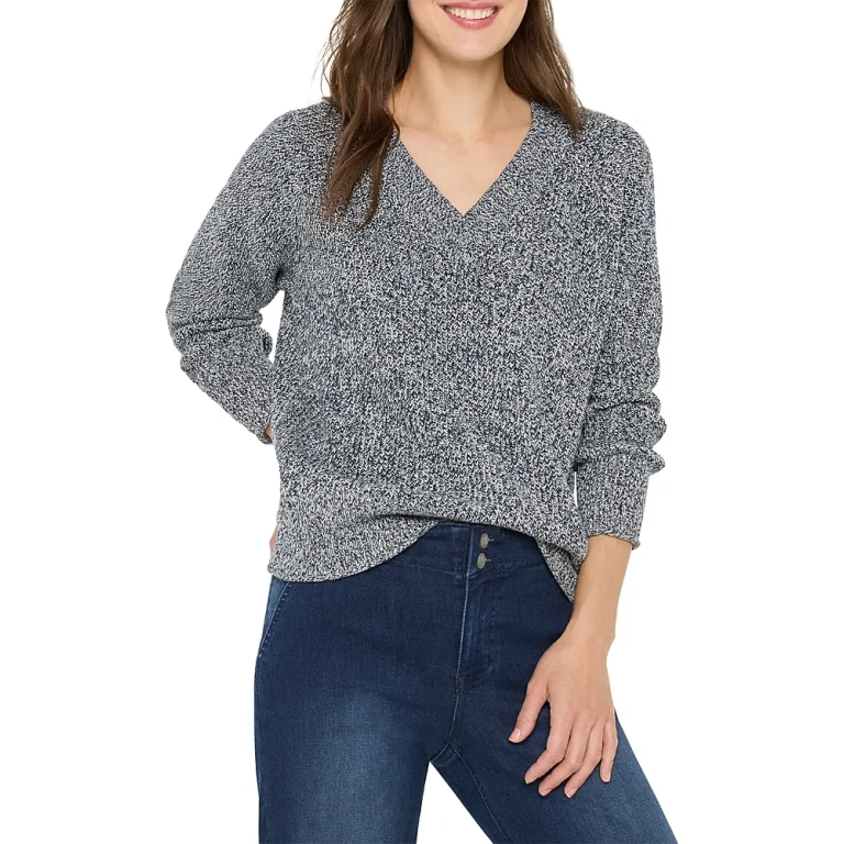 Nic+Zoe V-Neck Shaker Stitch Sweater