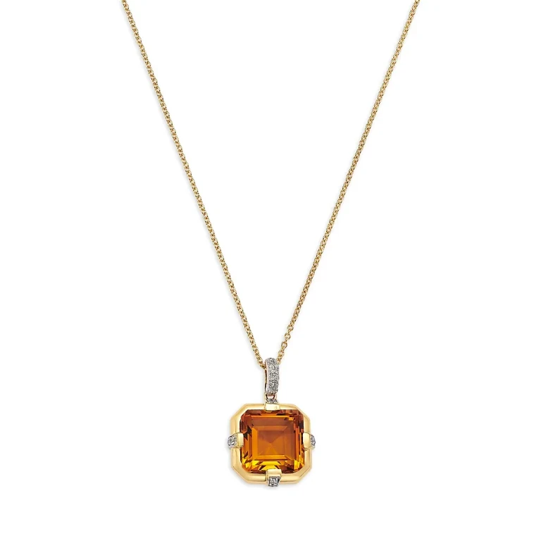Fine Collection Citrine & Diamond Pendant Necklace in 14K Yellow Gold, 18