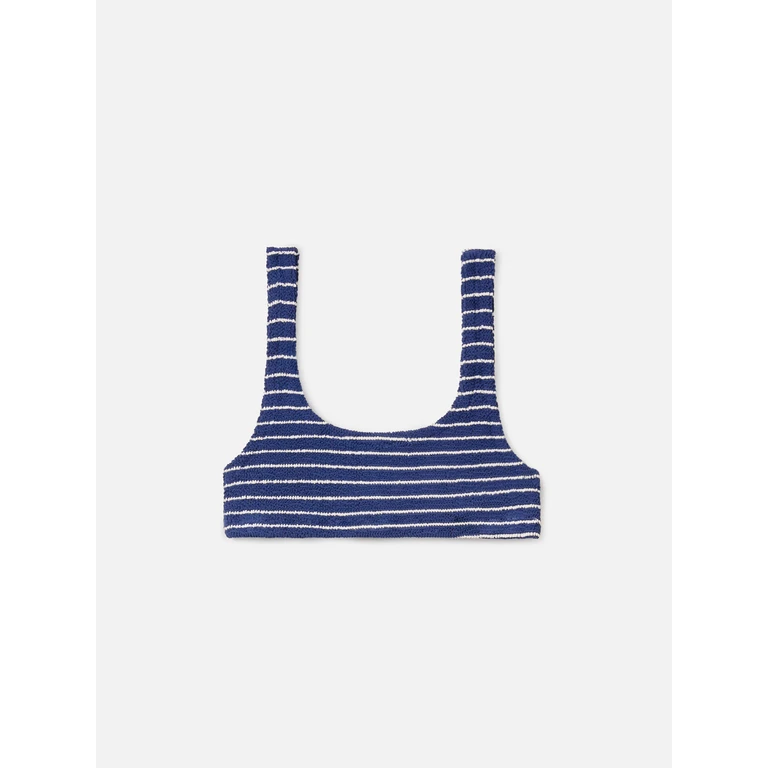 Mc2 Saint Barth Naima Bralette Bikini Top Blue Striped Crinkle Fabric - Women