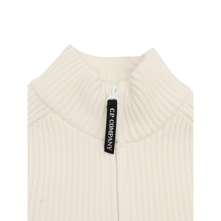 Cp Company Kids Zipped Sweater White Cotton Polyester Crewneck