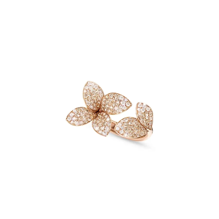Pasquale Bruni 18K Rose Gold Giardini Segreti White & Champagne Diamond Pave Flower Cuff Ring