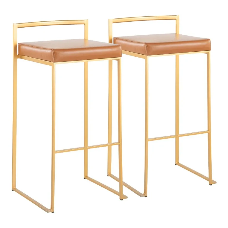 Fuji Gold and Camel Bar Stool with Low Back, Set of 2