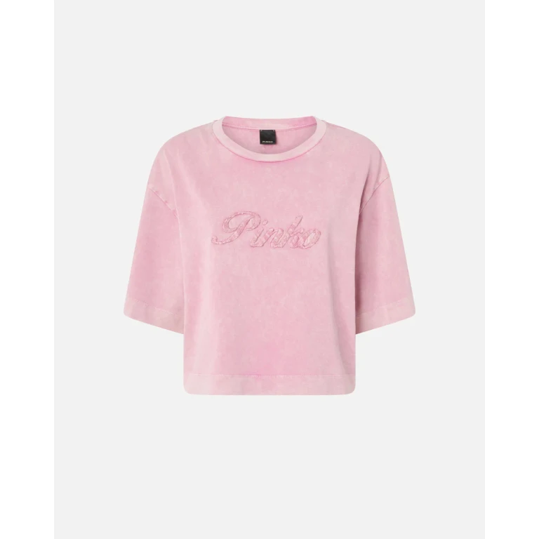 Pinko Cropped T-Shirt mit PINKO Distressed-Stickerei
