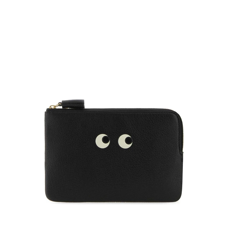 Black Leather Loose Pocket Eyes Pouch Borse A Mano - Women
