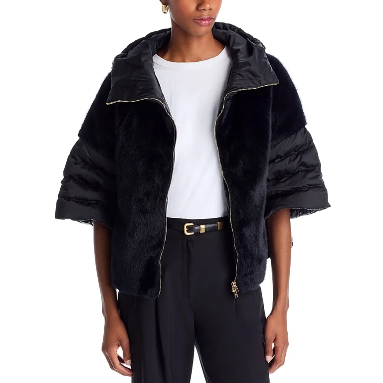 Herno Satin Short Sleeve Faux Fur Jacket