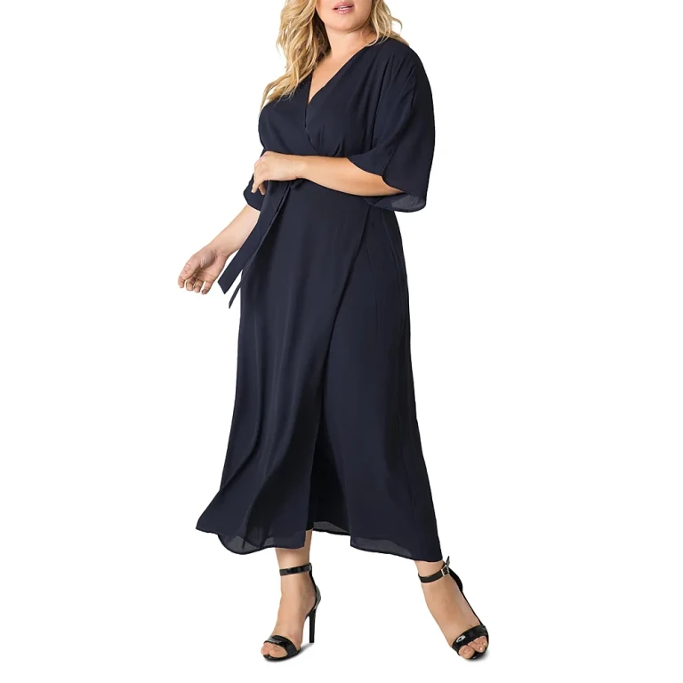 Olivia Kimono-Sleeve Maxi Wrap Dress