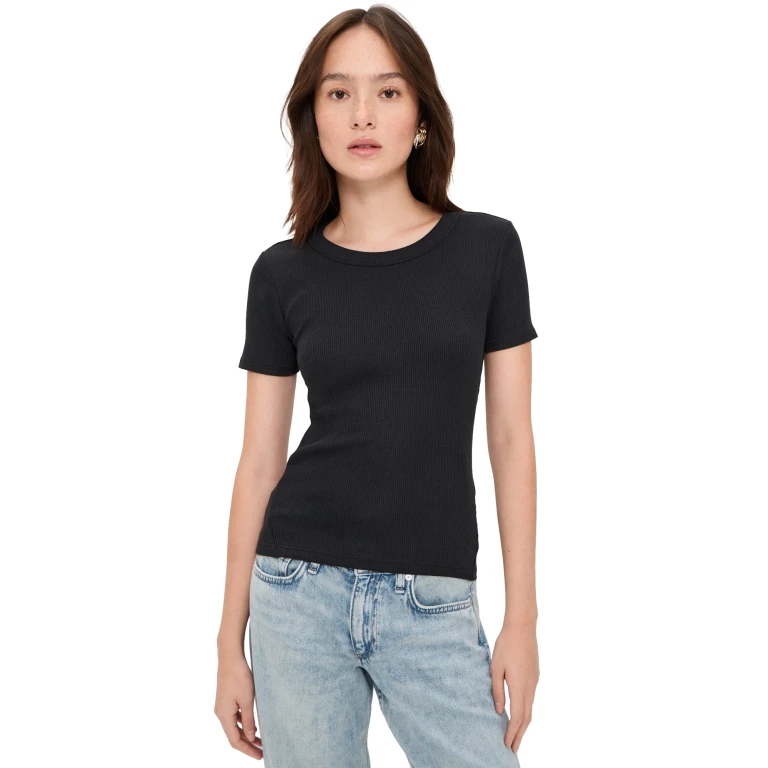 rag & bone The Essential Rib Short Sleeve Crew Tee White XL