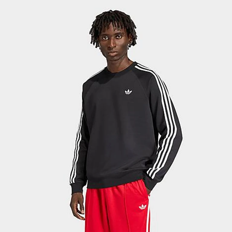 adidas Men's Originals 3-Stripes Crewneck Sweatshirt in Black Size: XS