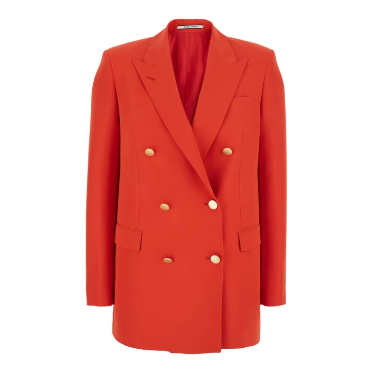 Tagliatore Red Double-breasted Jacket With Classic Lapels In Tech Fabric Woman