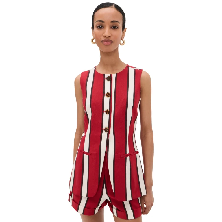 SIMONMILLER Del Mar Linen Vest Venetian Red Stripe 12
