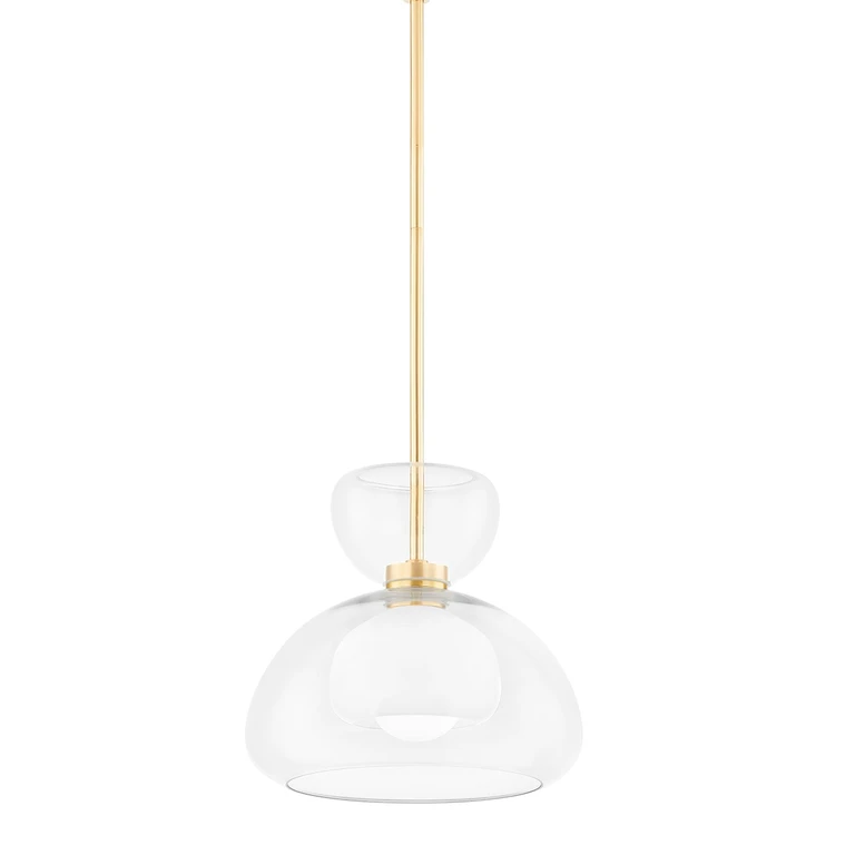 Aged Brass One Light Pendant from the Cortney Collection