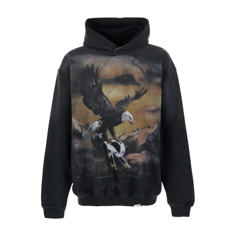 REPRESENT Hooded Sweatshirt With Fixed Hood And Maxi Print On Front And Back In Black Cotton For Men