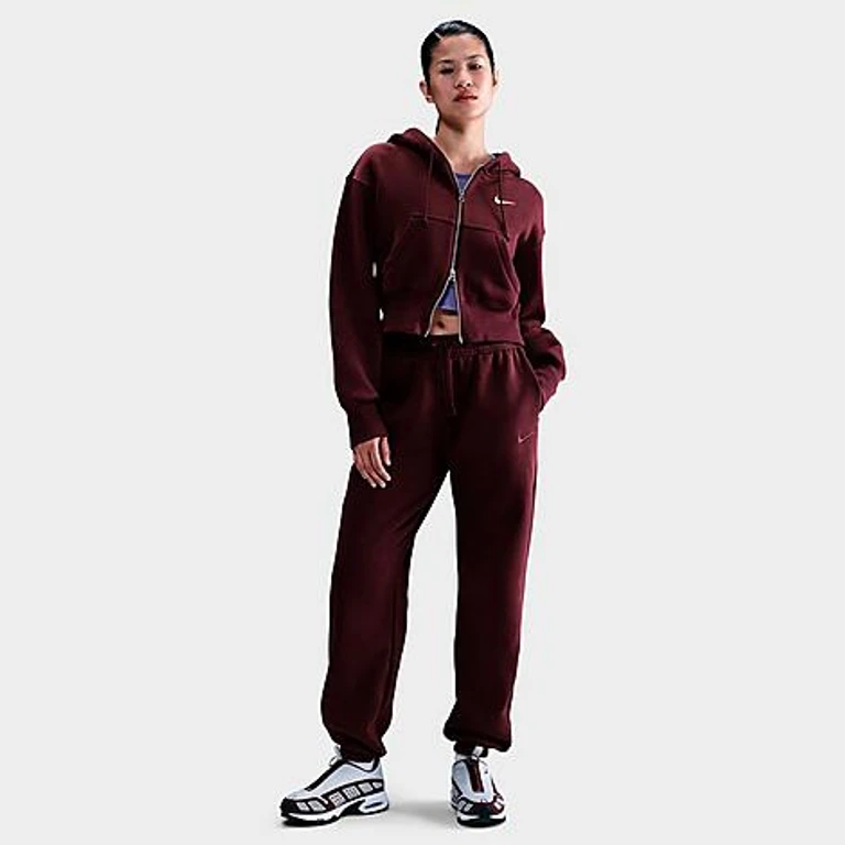 Nike Women's Sportswear Phoenix Fleece Oversized High-Waisted Jogger Pants in Burgundy Crush/Burgundy Crush Size: XXS