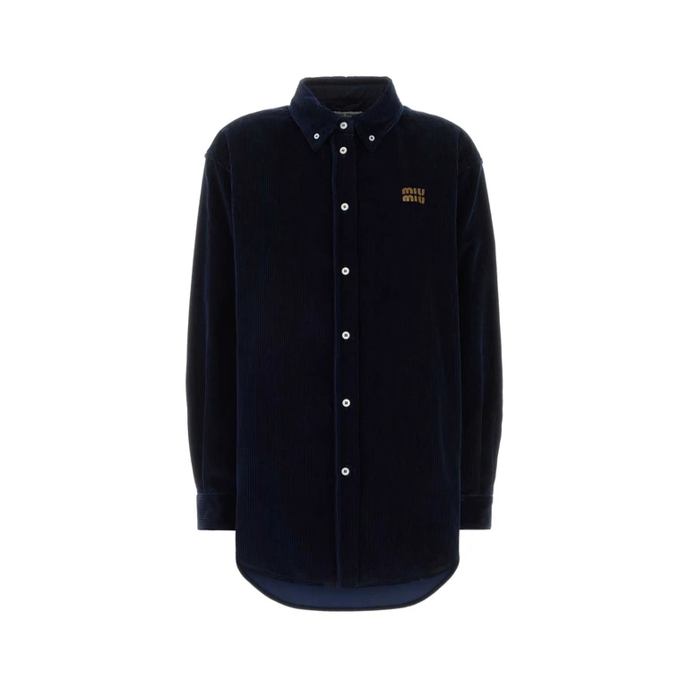 Miu Miu Dark Blue Corduroy Shirt Bleu Exterior: Cotton Camicie - Women