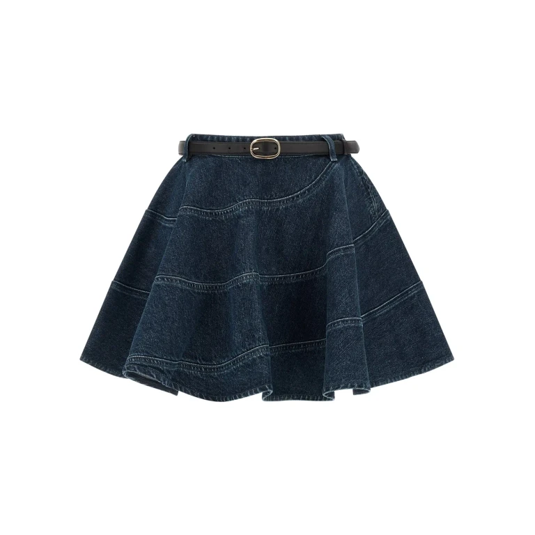 self-portrait flared Denim Mini Skirt